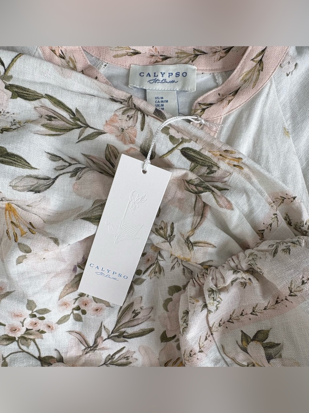 Calypso St. Barth Cream Floral-Print Linen Midi Dress - Picture 6 of 9
